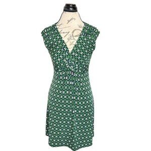 Kiara Green Navy Blue Geometric Print Twist Knot Dress Size XXL 2X 16 18 Plus Sz